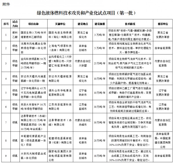 國家能源局：首批綠色液體燃料技術攻關和產業化試