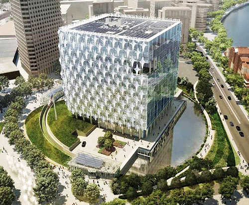 美国驻英国大使馆采用集成光伏电池板作外墙_